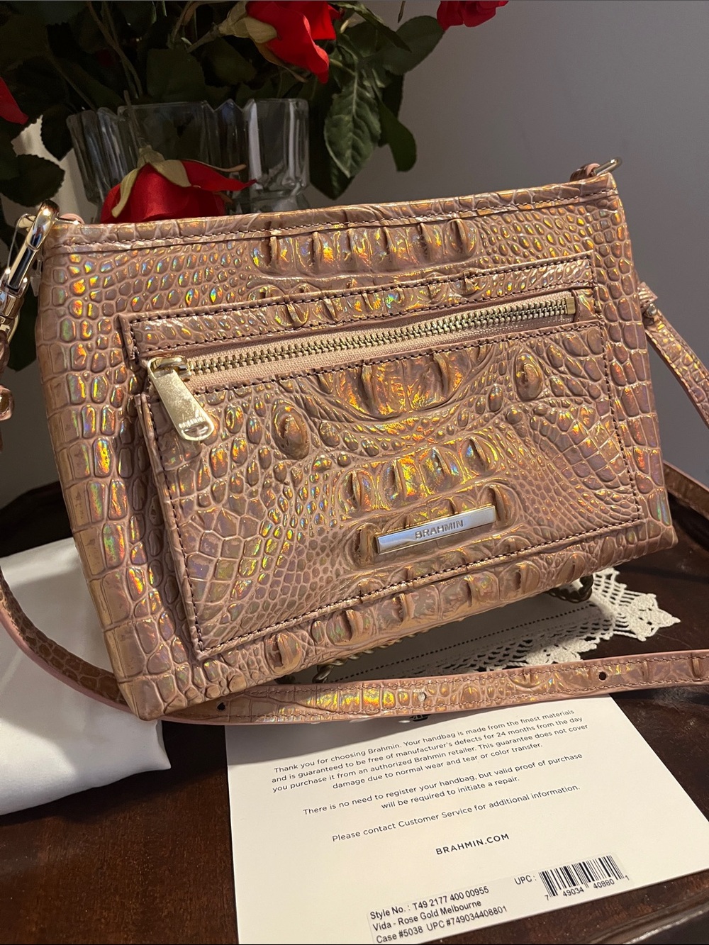 Pristine Brahmin Vida crossbody Rose Gold